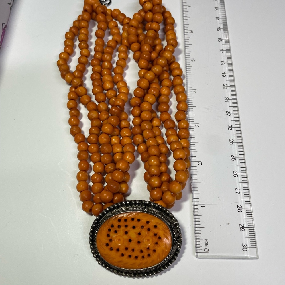Elegant Orange Wood and Bone Beaded Necklace 1940’s Vintage